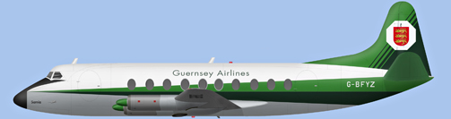 David Carter illustration of Guernsey Airlines V.735 Viscount c/n 69 G-BFYZ